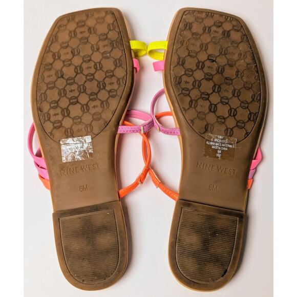 Nine West Darbie Sandals WOMENS SIZE 6M multicolor neon Strappy Square Toe Ring - Picture 6 of 8